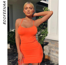 Load image into Gallery viewer, BOOFEENAA Neon Orange Green Mini Bodycon Dress Women Kyliejenner Casual Sexy Dresses Party Night Club Dress 2019 Summer C70-AZ07