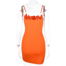 Load image into Gallery viewer, neon orange solid spaghetti straps V-neck sexy dresses 2019 summer women high waist party club streetwear dress
